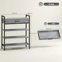 Porta Scarpe a 4 Livelli, Stand per Ingresso per Fino a 9 Paia di Scarpe, Pannello Truciolare, Metallo, Grigio