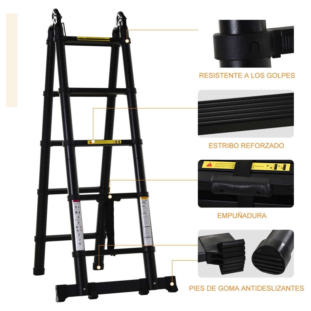 Scala a Pioli Telescopica Pieghevole Portatile ¨C Zephmum ¨C 10 Gradini 320x67x7 cm Nero
