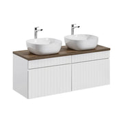 Set ICON bianco: mobili sottolavabo 160cm + piano per lavabo + due lavabi da appoggio bianchi