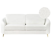 Divano 3 posti in tessuto bouclè bianco con piedi dorati curve morbide stile glamour elegante soggiorno