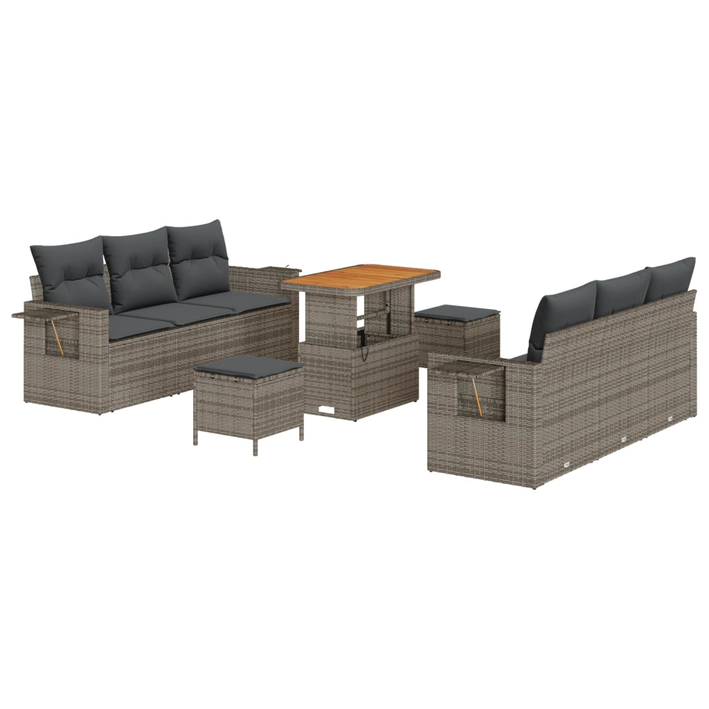 Set Divano da Giardino con Cuscini Grigio Rattan in Poliolefine Acacia