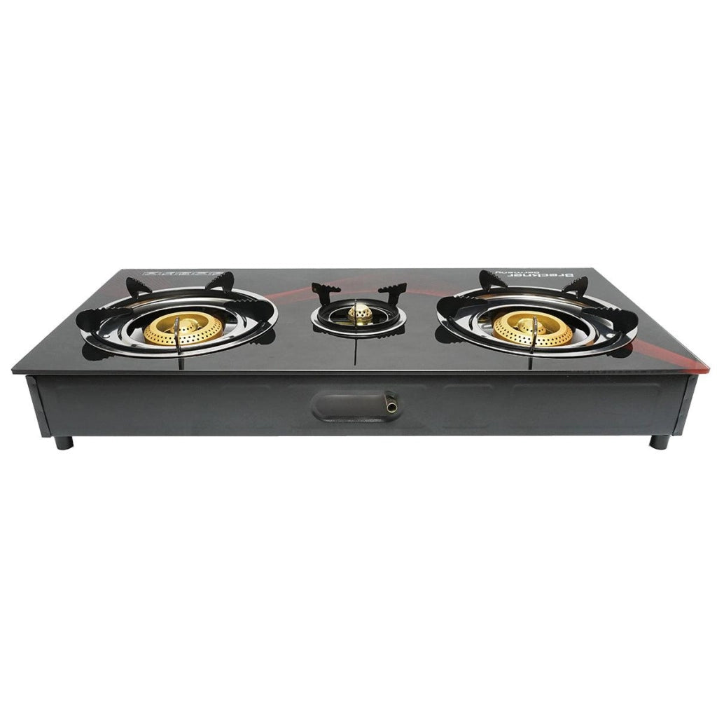 Fornello a gas, piano cottura con 3 bruciatori in ghisa 2,5KW vetro temperato 700x380x94mm, Fornello a gas Campeggio Camper Giardino Breckner Germany
