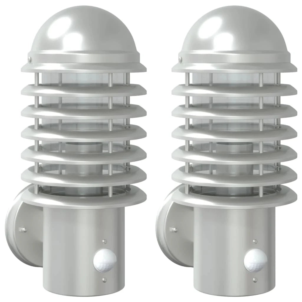 Set di 2 applique da esterno con sensore a infrarossi giardino 15 x 15 x 33,5 cm acciaio inox argento 02_0056570