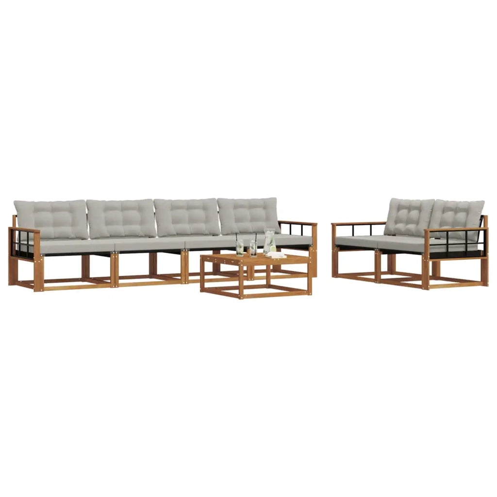 Set di divani da esterno 7 pcs Grigio Naturale e Chiaro