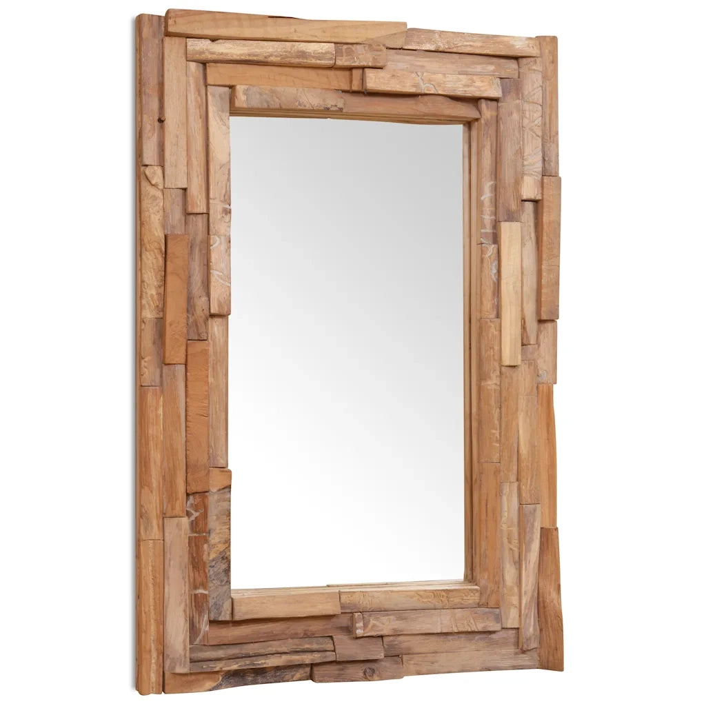 Specchio Decorativo in Legno di Teak 90x60 cm Rettangolare 244563