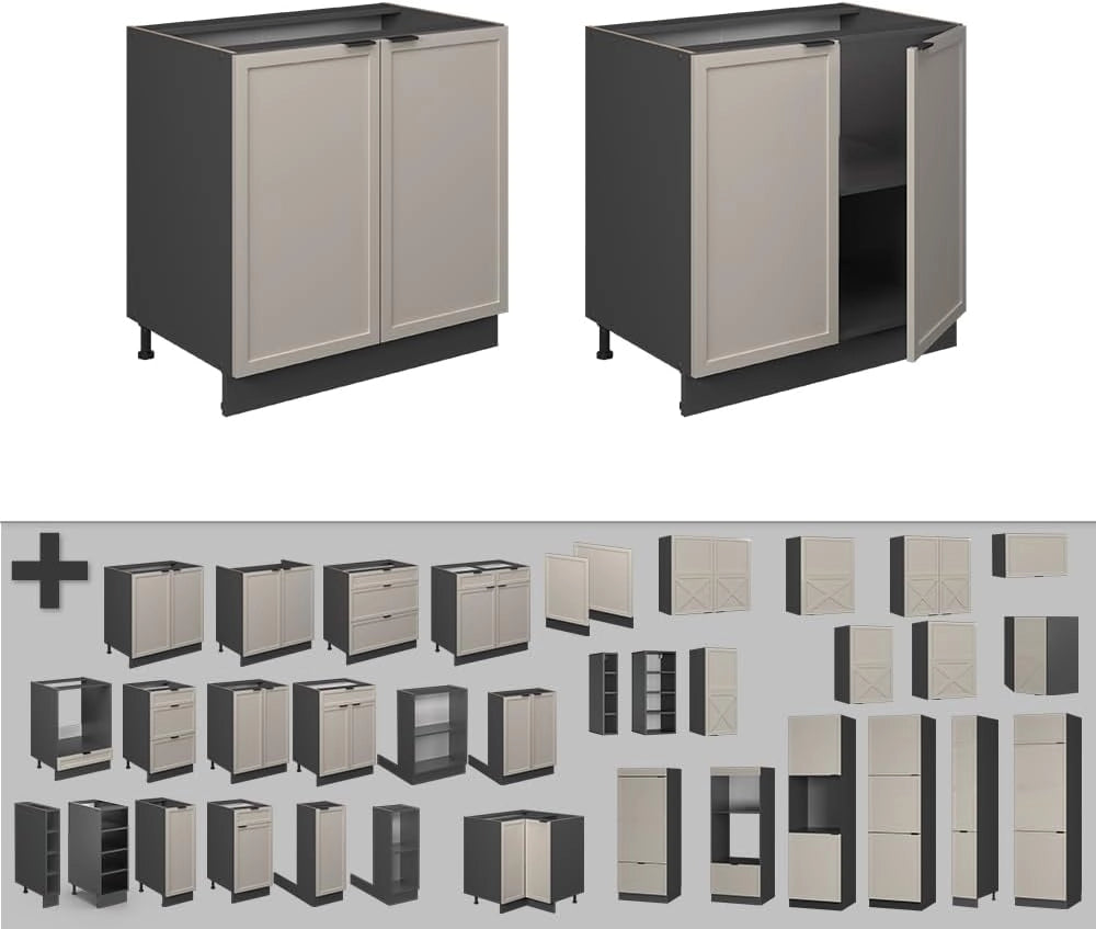 Mobile lavello cucina Fame-Line, GrigioBeige, 80 cm con ripiano, PL Marmo