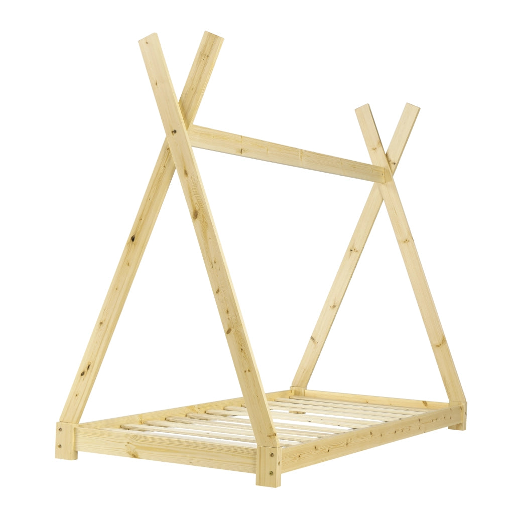 Letto per Bambini con Materasso 90 x 200 cm Tenda Indiana Tipi - color Legno [en.casa]