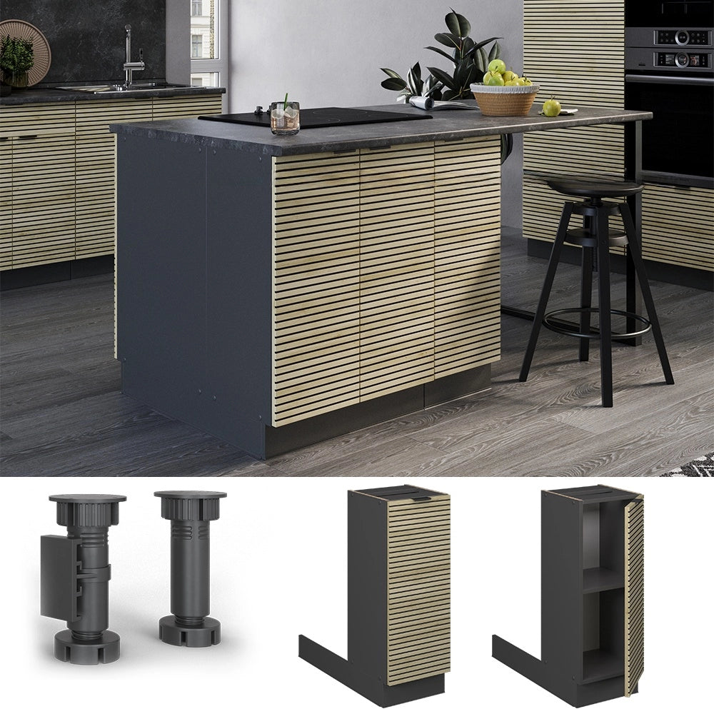 Isola da cucina Fame-Line Pannello in quercia/Antracite 30 cm senza piano di lavoro Vicco