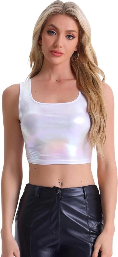 Top da donna a forma di cappello metallic con vita alta XL bianco/giallo