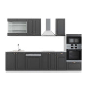 Cucina componibile Fame-Line Antracite-oro/Bianco 300 cm con armadio alto, PL Marmo Vicco
