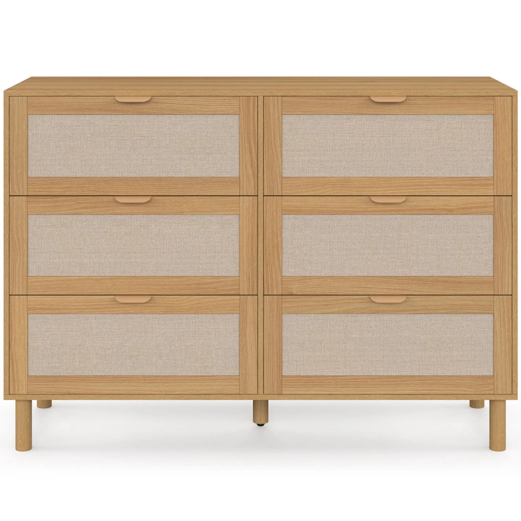 IDMarket - Contenitore ROBIN a 6 cassetti da 115 cm in legno e tessuto effetto lino