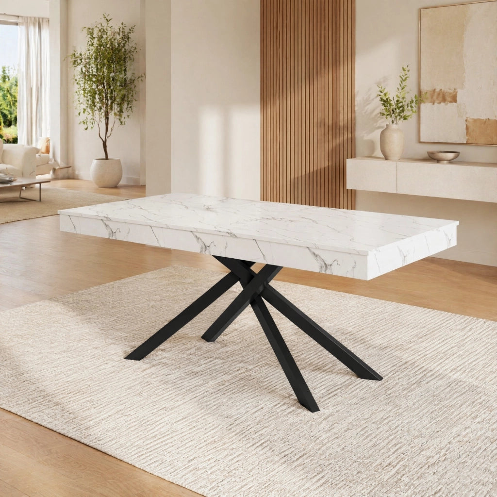 Tavolo da pranzo allungabile 140-180 cm, per 6-8 persone, piano spesso 93 mm, bianco