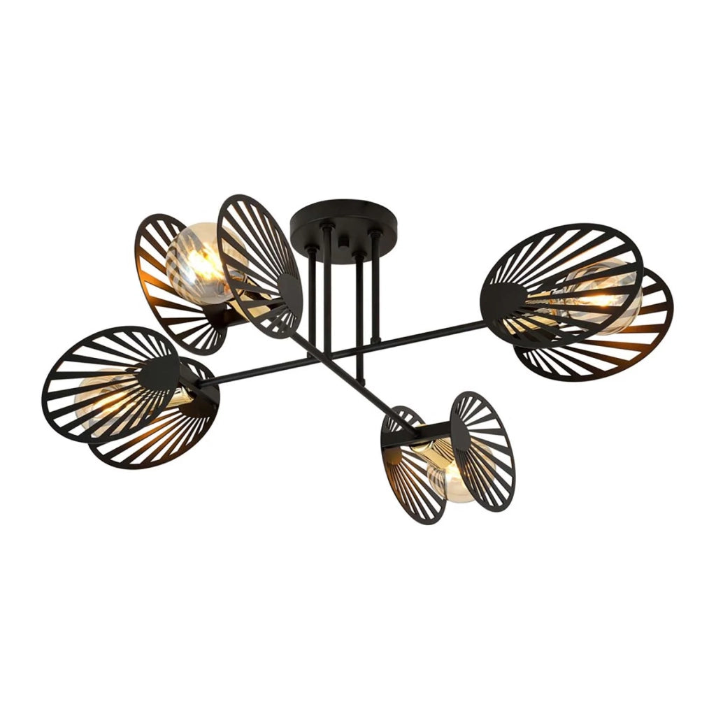 Plafoniera Moderna Patroclo Acciaio Nero 4 Luci E27 Ip20