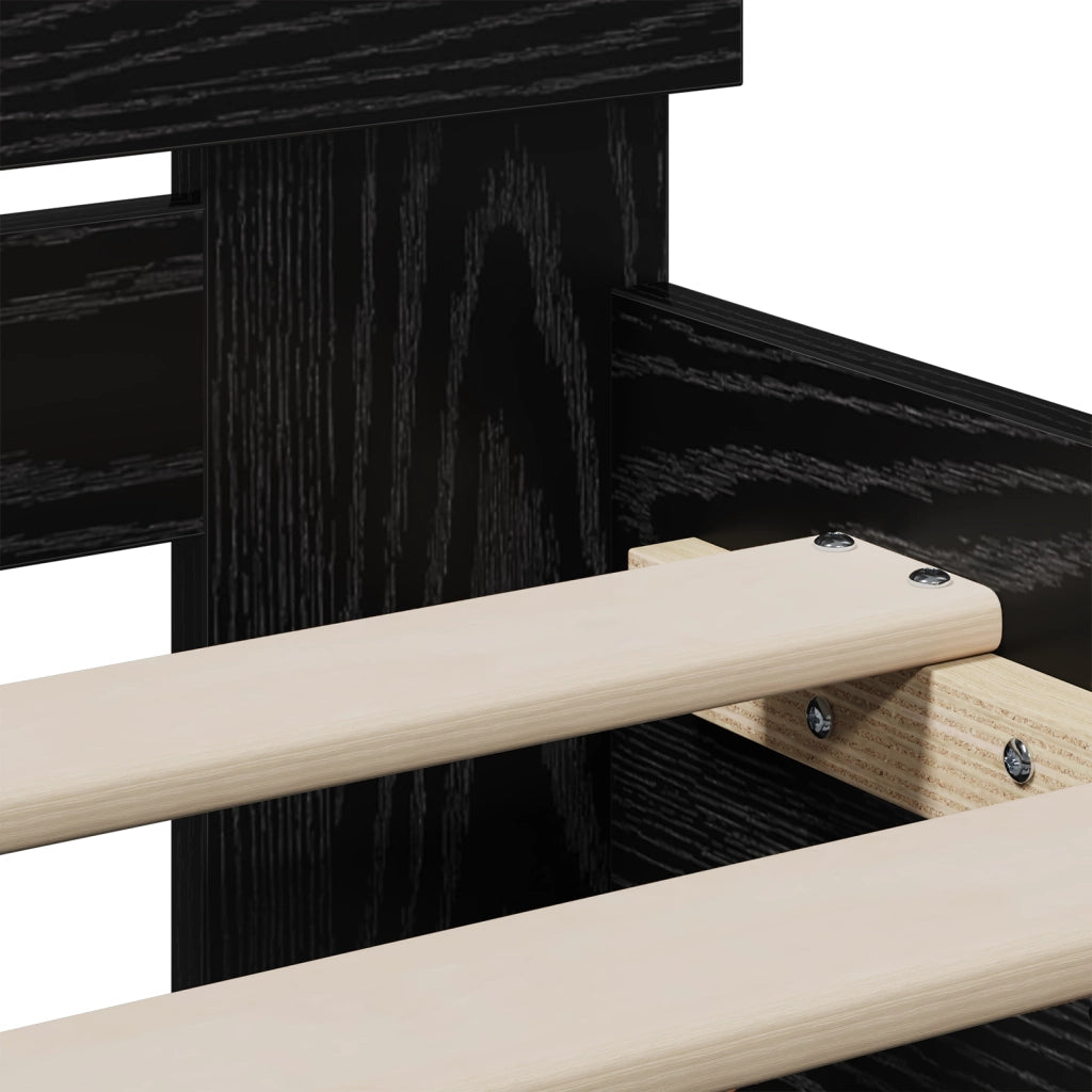 Letto senza Materasso con Testiera Nero Rovere 75x190 cm