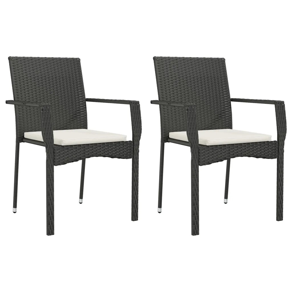 Sedie da Giardino con Cuscini 2 pz | Sedie da Esterno in Polyrattan Nere