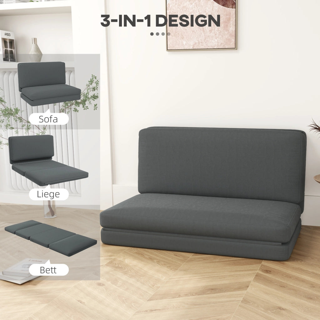 Divano letto pieghevole 3 in 1 con imbottitura spessa e rivestimento effetto velluto in poliestere grigio scuro