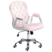 Sedia da ufficio in velluto rosa con altezza regolabile e schienale trapuntato stile retrò moderno