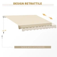 Tenda da Sole Avvolgibile a Caduta con Manovella, in Alluminio e Poliestere, 3x2.5m, Beige