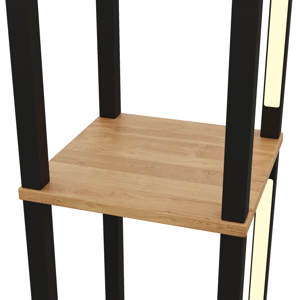Scaffale a colonna LED 4 ripiani MDF nero e legno 26x26x165 cm