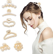 Fibbia per Capelli a Perle Grande per Capelli Spessi o Sottili - Accessori di Moda per Donne e Ragazze - Strumenti per Stilizzare i Capelli per Matrimoni e Parti - 6pz