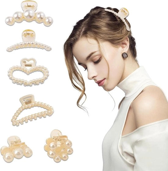 Fibbia per Capelli a Perle Grande per Capelli Spessi o Sottili - Accessori di Moda per Donne e Ragazze - Strumenti per Stilizzare i Capelli per Matrimoni e Parti - 6pz