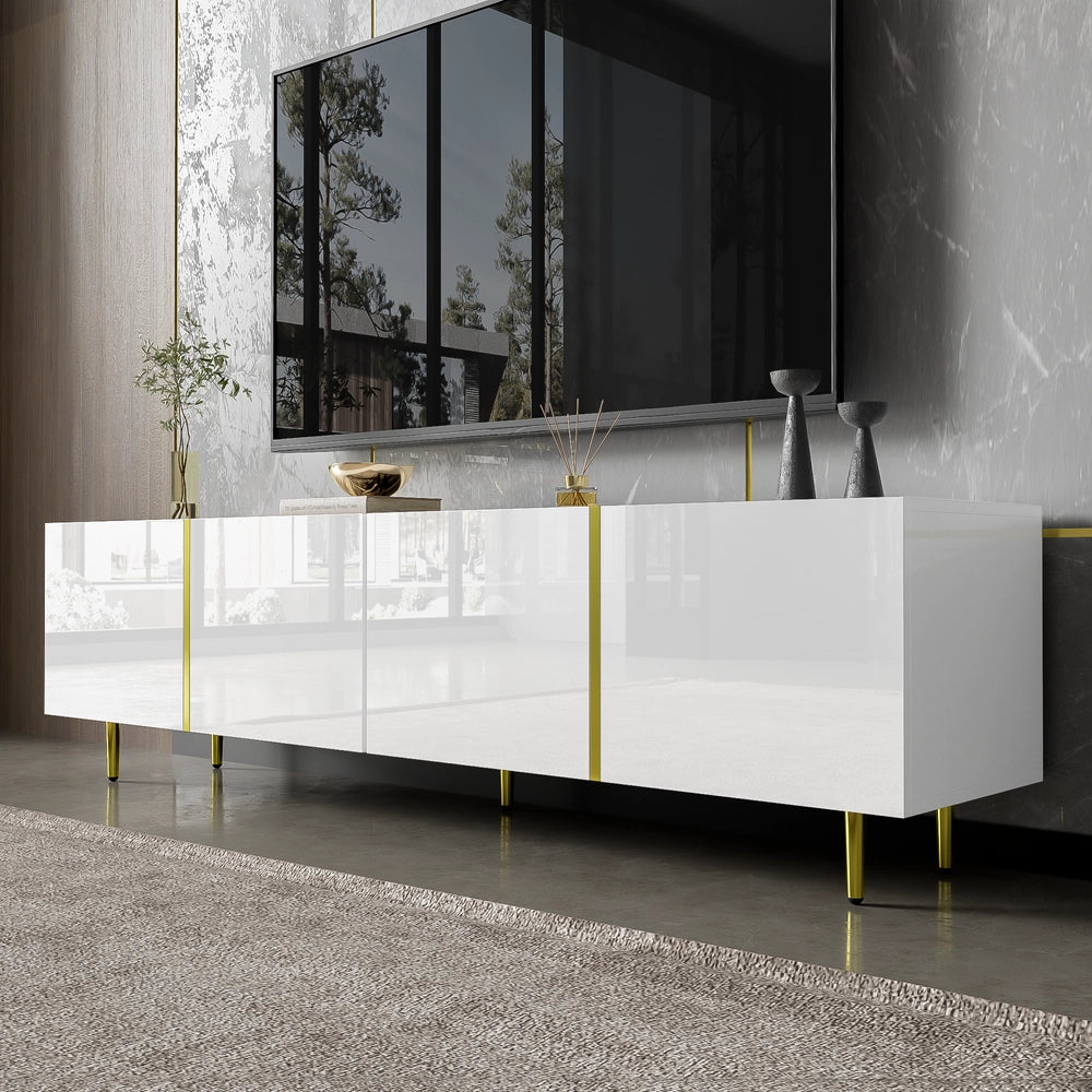 Mobile TV brillante - Xylo - 4 porte moderne bianco e oro