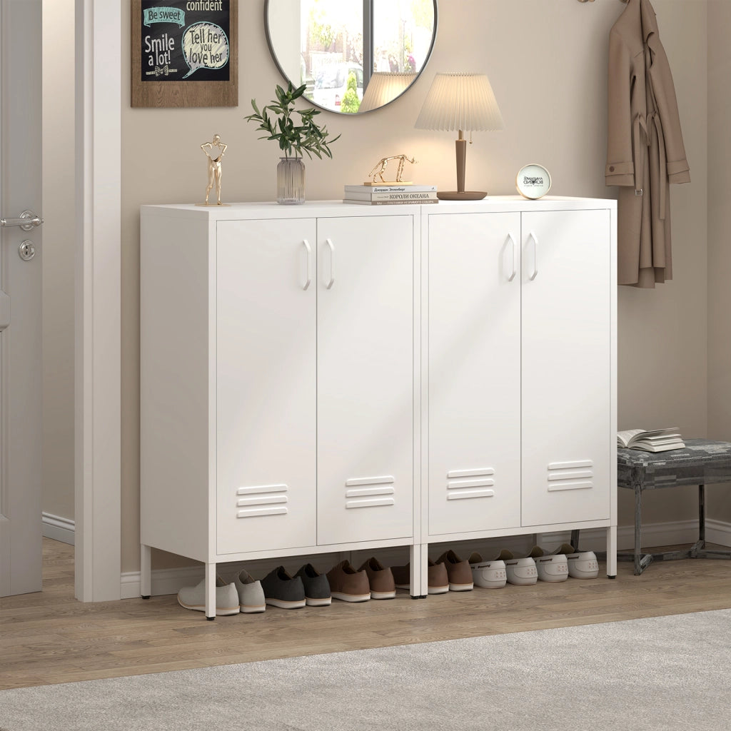 Mobile contenitore con 2 ante e 2 ripiani regolabili in metallo per cucina e soggiorno bianco 98 × 42 × 21,5 cm
