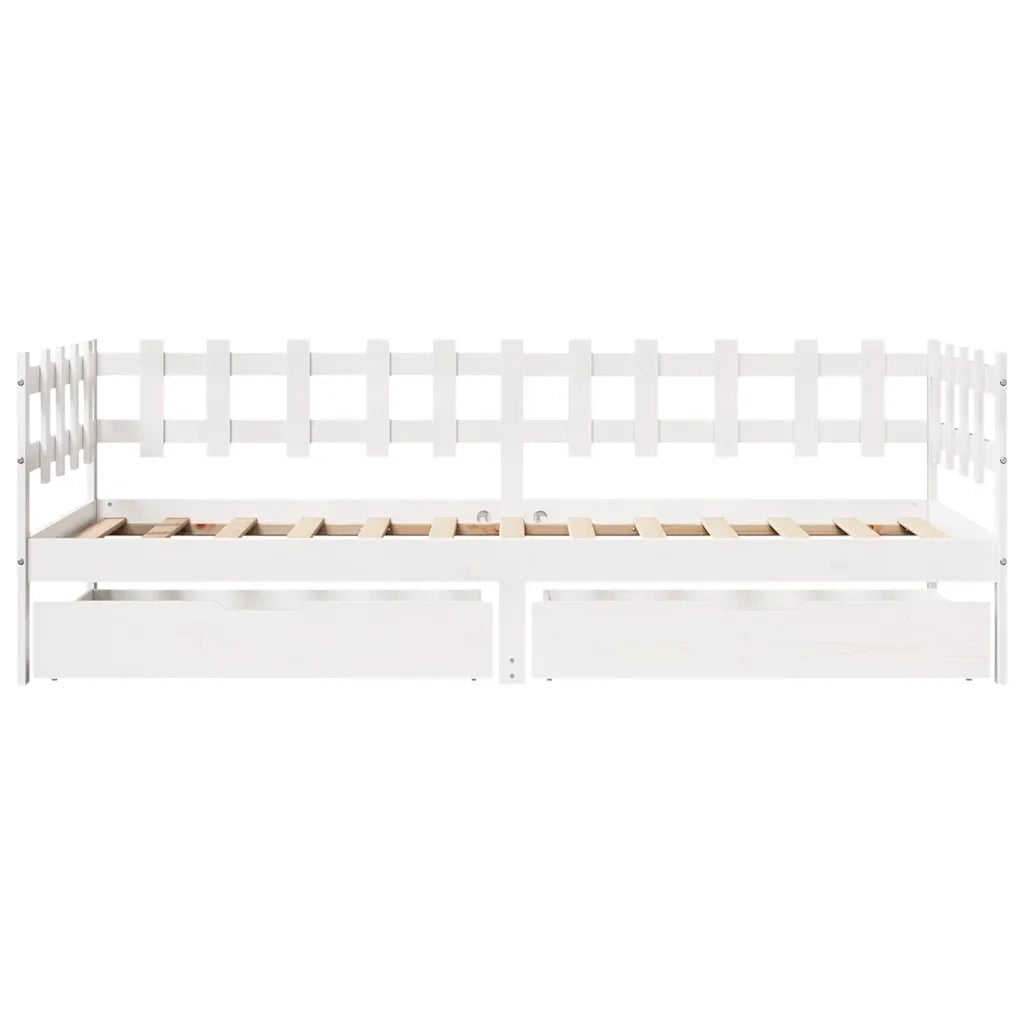 Dormeuse con Cassetti Bianco 90x190 cm Legno Massello di Pino