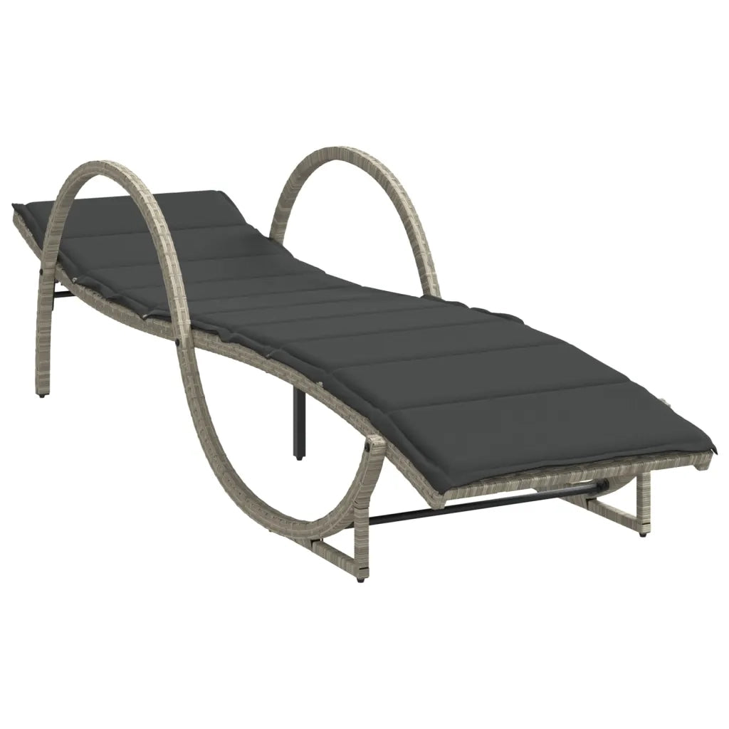 Lettino Prendisole con Cuscino Grigio 60x199x42cm in Polyrattan 368262