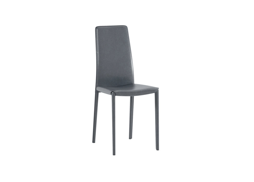 Sedia Kitty in similcuoio grigio scuro con gambe rivestite e struttura in metallo - Design moderno impilabile per zona giorno e cucina