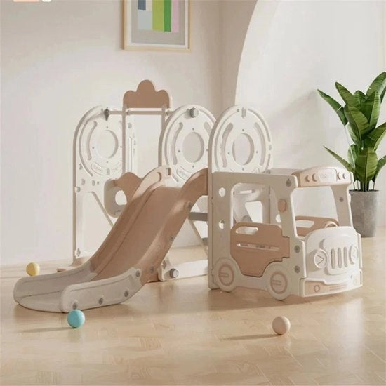 Casa dei Giochi 4-in-1 "Sep" - Gli scivoli, il altalena, la scala, il pullman - Modello XLB01 - Sicuro e solido - Beige/Rosso - 1 a 6 anni - Bambini da 1 a 6 anni