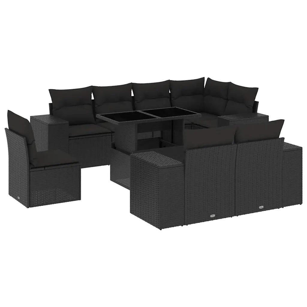 Set Divani da Giardino 9 pz con Cuscini Nero in Polyrattan