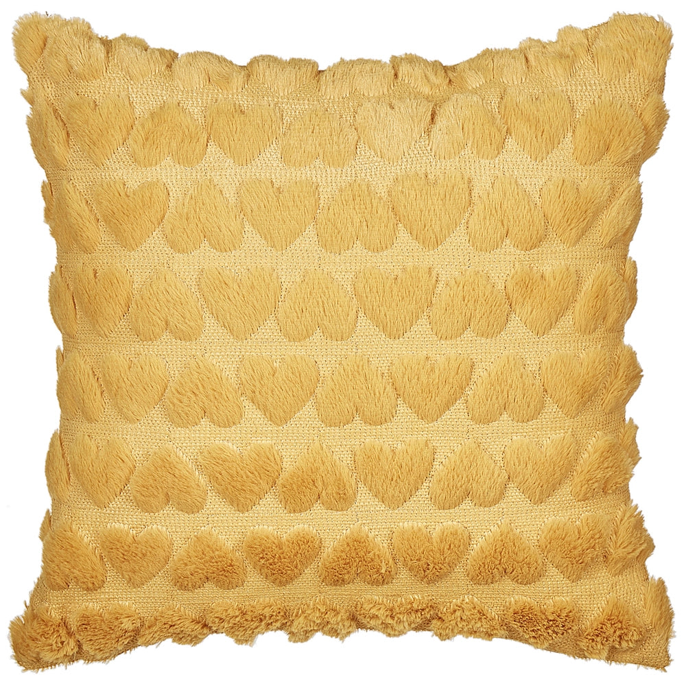Set di 2 cuscini in poliestere ricamati con motivo a cuoricini giallo 45 x 45 cm morbida imbottitura
