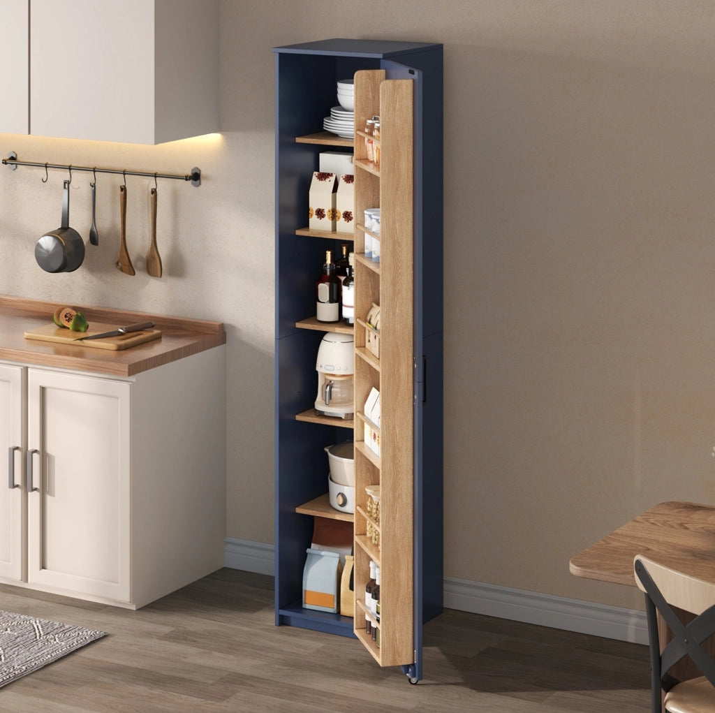 Armadio alto salvaspazio blu in MDF 40 x 40 x 183 cm
