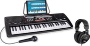 Impianto di tastiera - Tastiera per bambini con 49 tasti - tastiera di ingresso con 16 suoni e 10 ritmi - Pianoforte con microfono per canto e musica - standard per musica - inclusa cuffia - nero