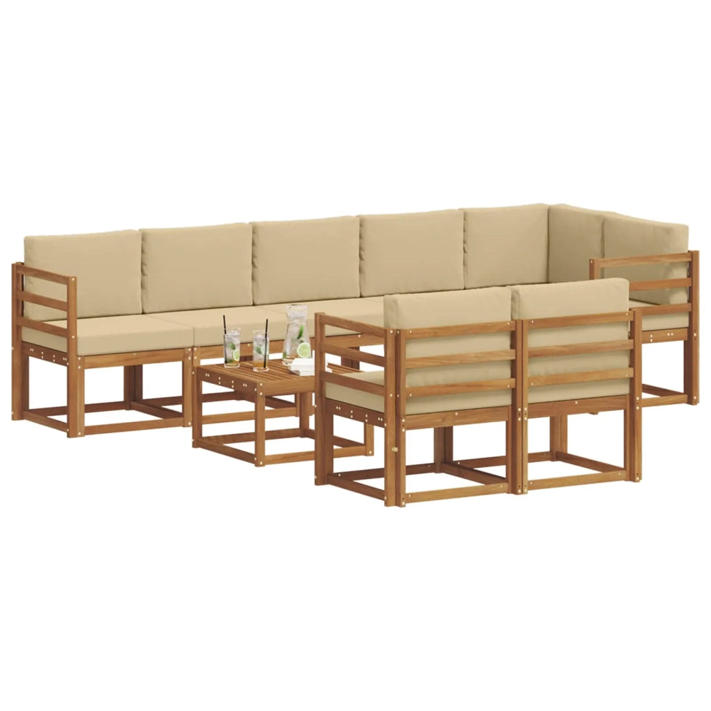 Set di divani da esterno con cuscino 9 pcs Naturale e Beige