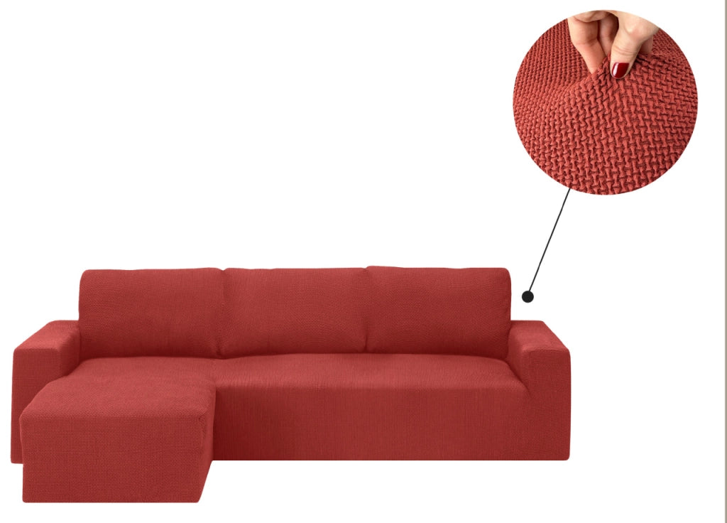 Copridivano Con Penisola Chaise Longue Tinta Unita Siena Mod Capri - Sinistra - Siena