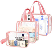 Set da 3 pezzi di contenitori per igienico trasparenti, borsa per prodotti cosmetici trasparente, contenitori per igienico in PVC trasparente, borsa per prodotti per la cura della pelle, liquidi e igienici (rosa)