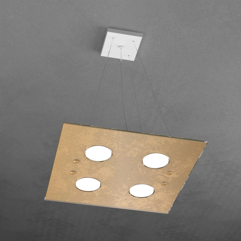PATH SOSPENSIONE 4 LUCI QUADRA FOGLIA ORO 1141-S4-FO
