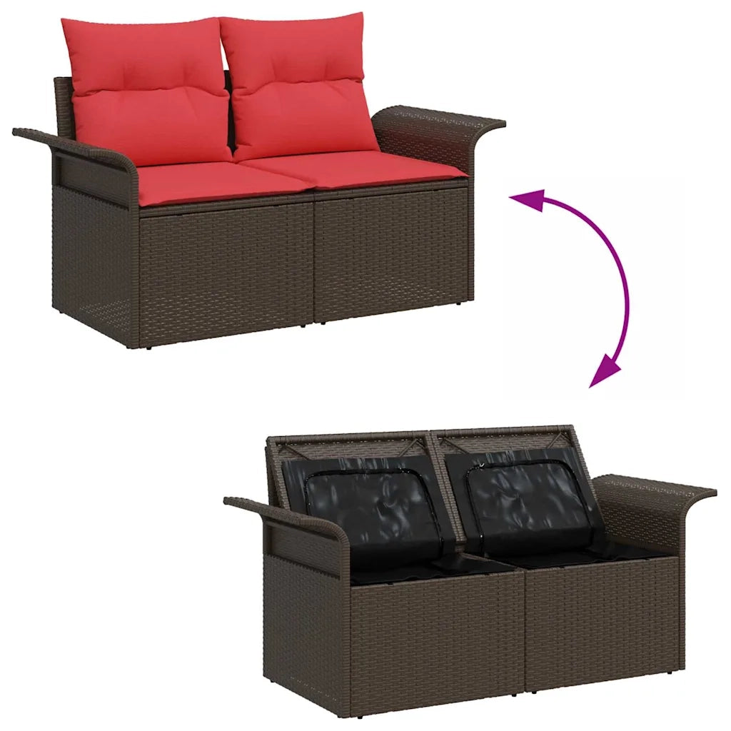 Set Divano da Giardino 9 pcs Beige e Rosso polyrattan