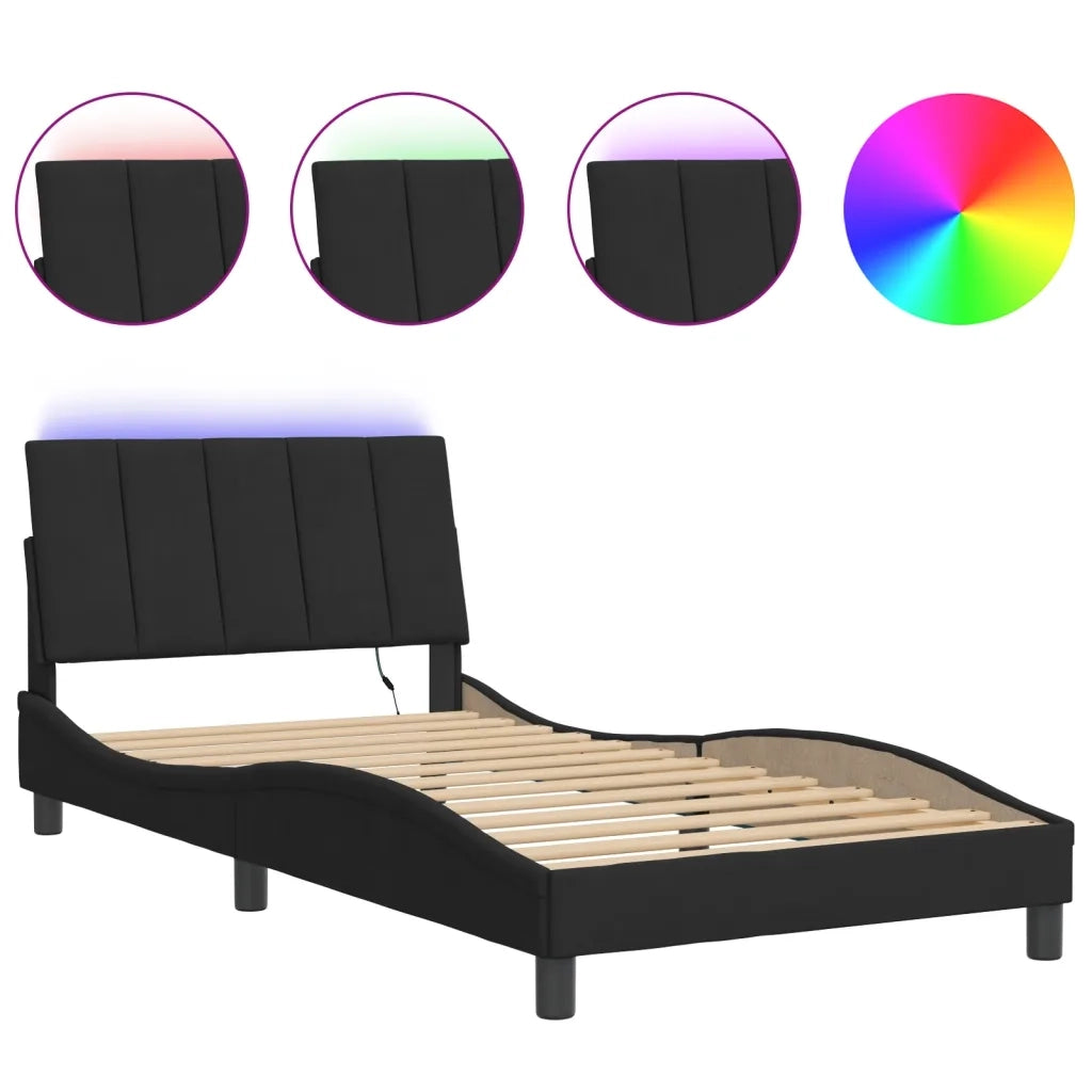 Letto singolo | Letto per adulti | Giroletto con LED senza Materasso Hanko Nero 100x200 cm in Velluto