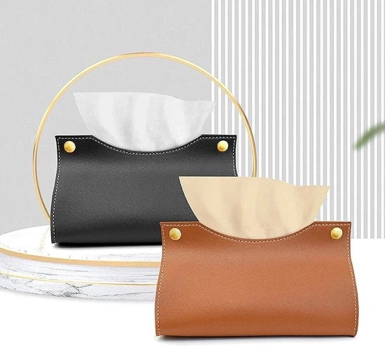 Set di tessere da toletto in pelle in doppio colore con contenitore, adatto per uso domestico, hotel e ufficio - marrone + nero