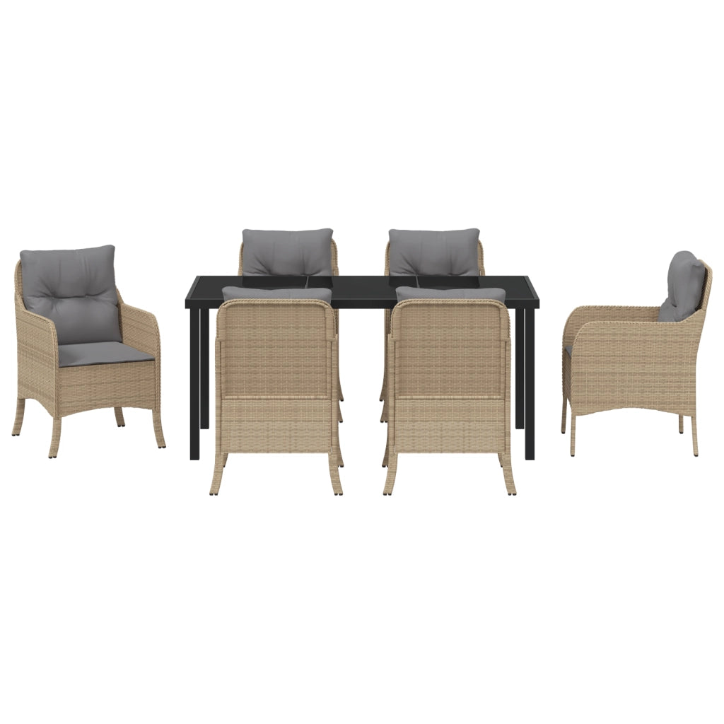 Set da Pranzo da Giardino da 7 Pezzi con Cuscini Beige in Polyrattan