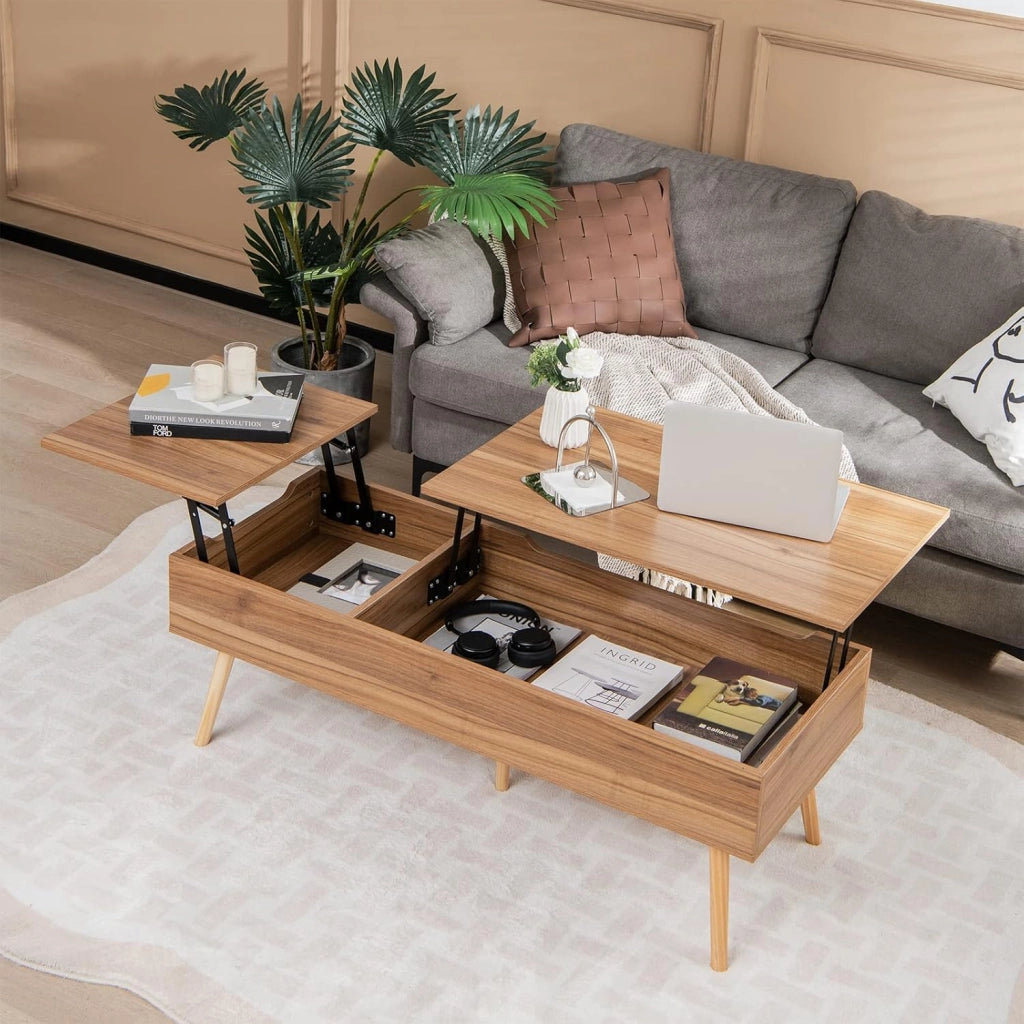 Tavolino da salotto con 2 ripiani regolabili in altezza, allungabile, tavolino da caffè con vano portaoggetti, tavolino multifunzione in legno naturale, 120 x 49 x 42 cm, per soggiorno e