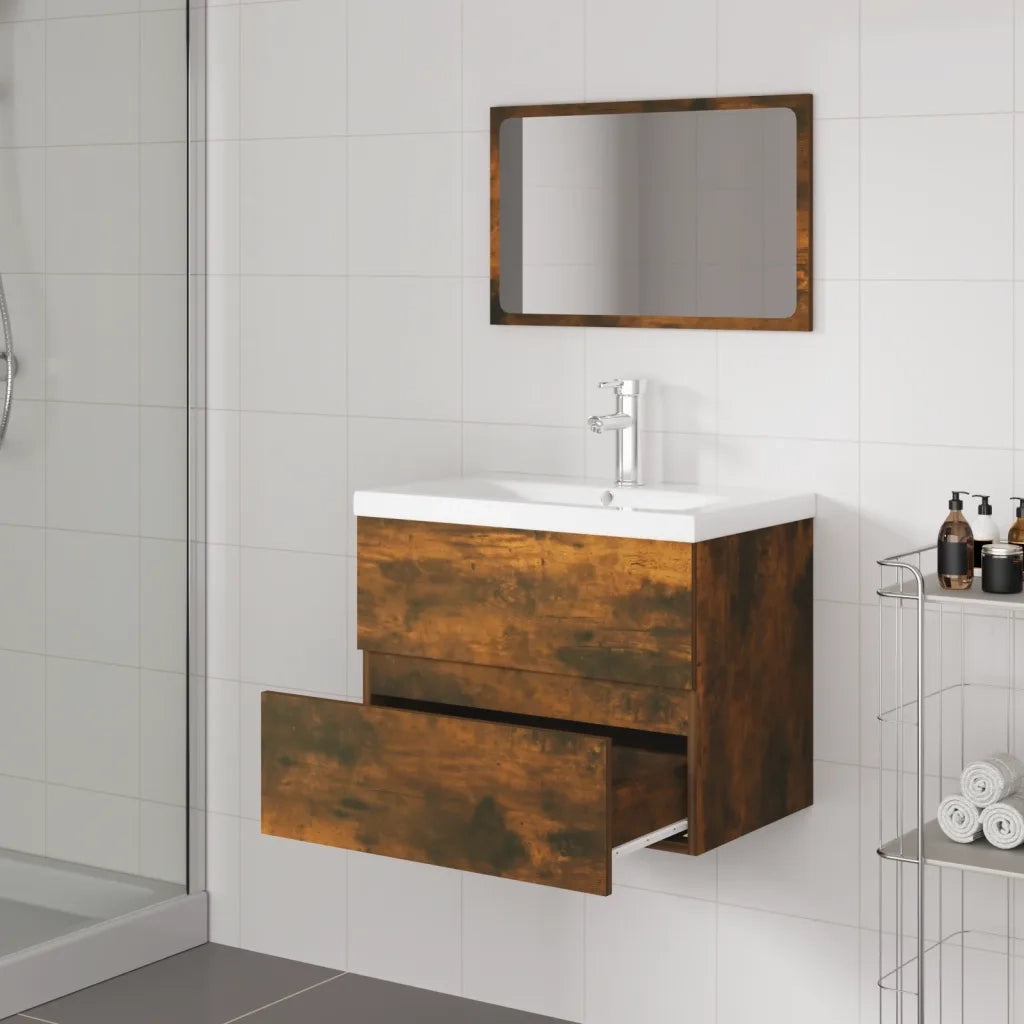 Set di Mobili da Bagno Rovere Fumo in Legno Multistrato 3152873