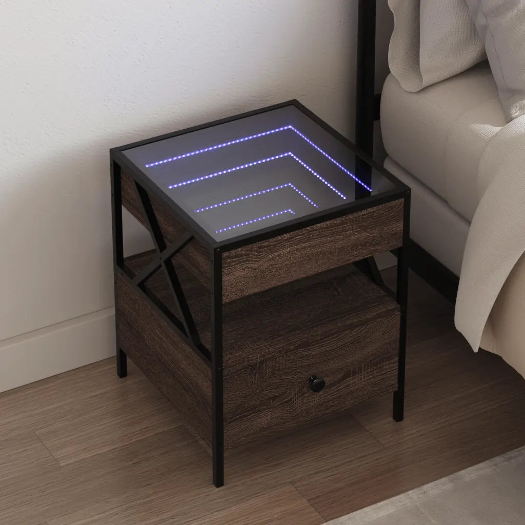 vidaXL Comodino con LED Infinity Rovere Marrone 40x40x51 cm