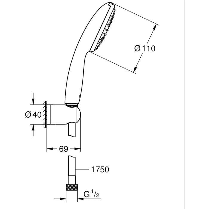 Set doccia con soffione a pioggia 1 getto, supporto e flessibile da 1,75 mt - GROHE Vitalio Start 110 27944001 - Risparmio idrico