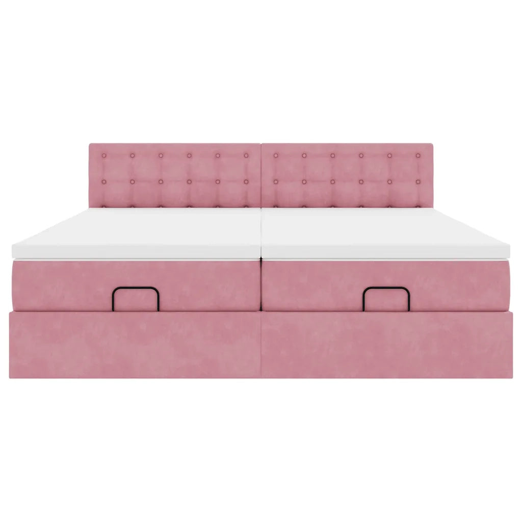 Struttura Letto Pouf con Materassi Rosa 200x200 cm Velluto 3312121