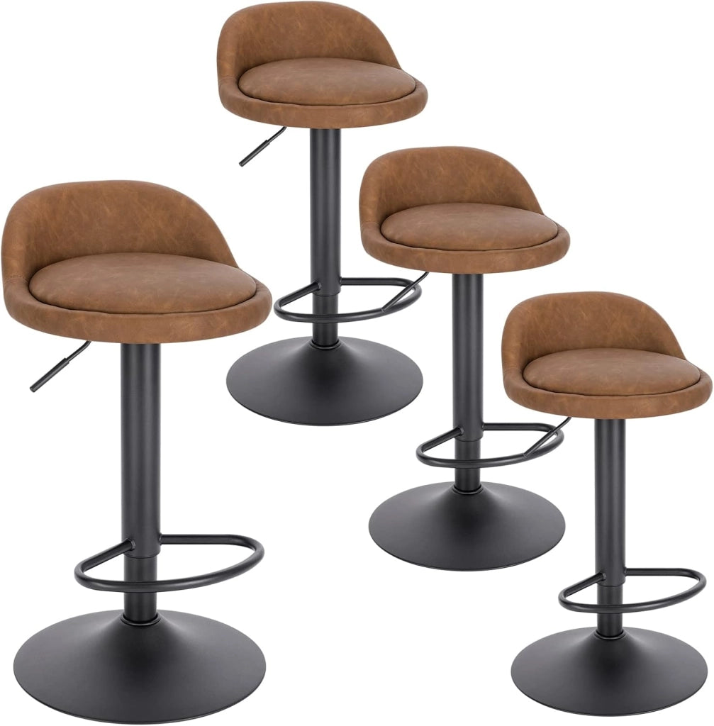Sgabelli da Cucina in similpelle con Poggiapiedi Sgabelli da Bar Moderni per Bancone Penisola Sedie Alte Girevoli Altezza Seduta Regolabile 61-82cm, Marrone 4 Pezzi 0914BY-4