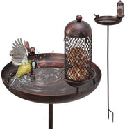 Piscina per uccelli con casetta per il cibo, piscina per uccelli, bacino per uccelli, dimensioni: 25x122cm, ciotola per il cibo stante, grande vasca per l'acqua per uccelli, stazione per il cibo per uccelli resistenti al freddo e alla neve